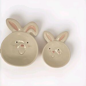 Blossoms & Blooms Set Of 2 Nested Easter Bunny Snack Bowls Candy Dish White